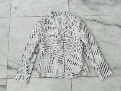 Blazer Jackie Jon Vintage Blanco Negro Lunares Satén Joya Botones Mujer 8 Foto 1 de 4