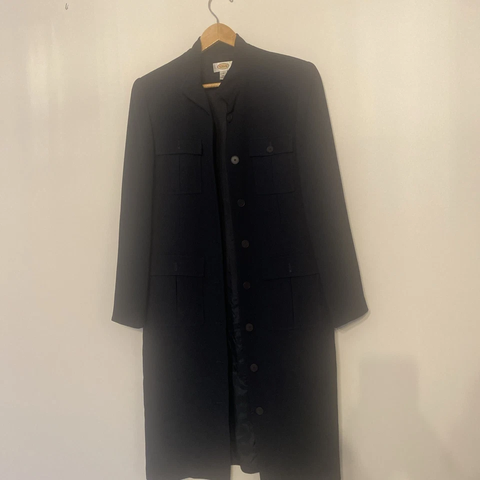 Abrigo de vestir largo a medida forrado azul marino talla 10 botones delanteros Talbots para mujer talla 10 Foto 1 de 4