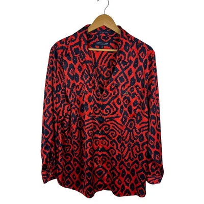 Camisa Jones New York Ikat Abotonada Talla 2X Roja Satinada Ligera Oficina Audaz Foto 1 de 4