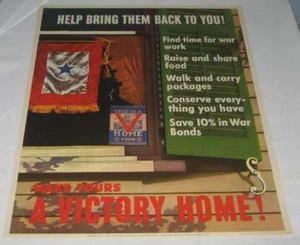 RARE WORLD WAR II BRING THEM BACK VICTORY HOME POSTER - Picture 1 of 1