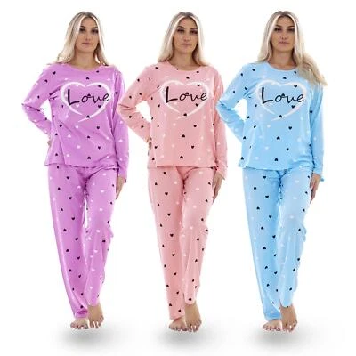 Conjunto de pijama para damas Love cuello redondo manga larga algodón suave ropa de salón pijamas M a XXL Foto 1 de 4
