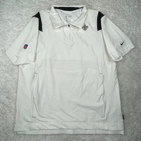 New Orleans Saints Jacket Mens XL White Short Sleeve Windbreaker Vented 1/4 Zip Cover