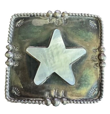 GALE SELF CHOCTAW STERLING SILVER MOTHER OF PEARL STAR HANDMADE BELT BUCKLE RARE - Image 1 of 4