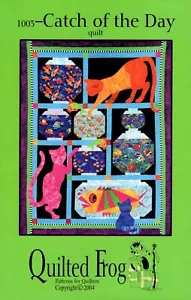 Fang des Tages Quiltmuster 1003 von Quilted Frog, Katzen und Fische, 52" x 66" - Bild 1 von 2