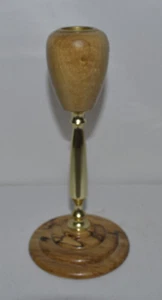 Vintage Bayview Myrtlewood Shop Oregon Myrtlewood and Gold Candlestick 7 1/2" - Picture 1 of 4