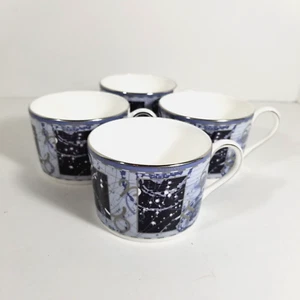 Set Of 4 Wedgwood Millennium Vision Collection Bone China Cups Blue Silver - Picture 1 of 5