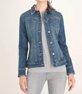 Chicos Embellished Velvet Denim Jacket Size 0 - Picture 1 of 7