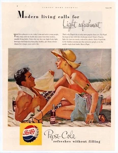 Anuncio impreso Pepsi 1952 Beach Pretty Lady Robert Levering GGA Pin-Up 13,5"x10,5" - Imagen 1 de 1