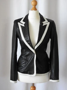 Chaqueta Blazer Clifford & Wills Cuero Negro Blanco Borde A Medida Talla 4 XS NUEVA - Imagen 1 de 22