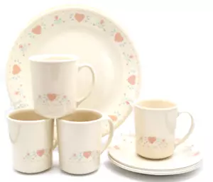 Vintage Corelle Corning Forever Yours rosa Herzen Teller Becher Land 12 Stück - Bild 1 von 6