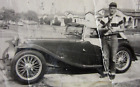 Vintage 1948 MG Roadster Convertible Photo Driver with Chihuahua Dog 1940-50s