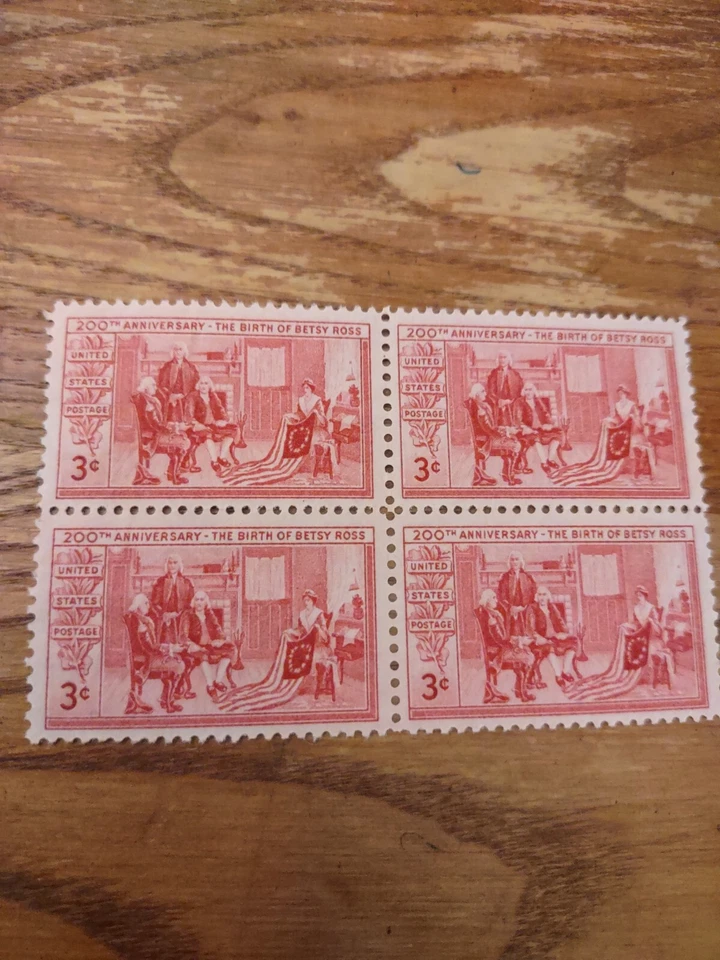 US 3 Cent The Birth Of Betsy Ross Stamp 1951 Scott #1004 Block Of 4 MNH VF/XF - Image 1 of 1