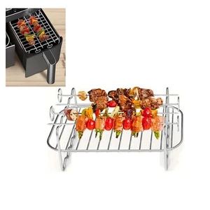 Rectangle Air Fryer Skewer Rack Grill With 4 Metal Kebab Vegetable Skewers 20cm - Picture 1 of 6
