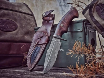 Lot Of 10 Custom Handmade Damascus Steel Bobcat Hunting Knife Rose Wood Handle - Image 1 of 4