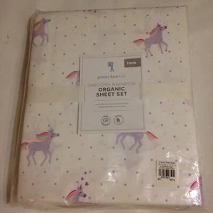 POTTERY BARN KIDS UNICORN RAINBOW ORGANIC SHEET SET TWIN LAVENDER - Picture 1 of 7