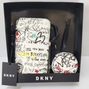 DKNY Handy Umhängetasche weiß schwarz bunt Graffiti verstellbarer Riemen - Bild 1 von 11