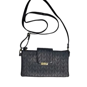 Jessica Simpson Black Crossbody Travel Mini Zipper Quilted Chevron Animal Print - Picture 1 of 18