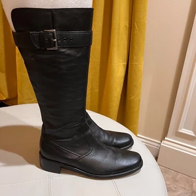Botas de equitación Gabor de cuero negro ajustable con hebilla de pantorrilla bota alta - talla 6,5 Foto 1 de 4