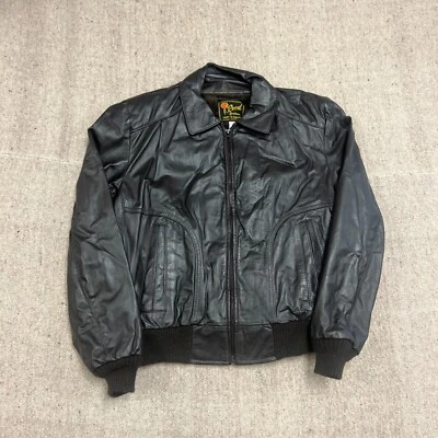 Chaqueta de bombardero de cuero vintage Reed Sportswear para hombre mediana negra años 80 Foto 1 de 4