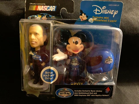 DISNEY 2004 DAYTONA 500 MARK MARTIN/MICKEY MOUSE DUAL MINI BOBBLE HEADS NEW! Cover