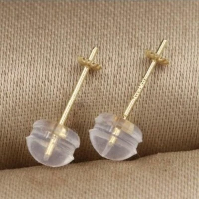 18K Solid gold Pearl Earring Clasp Bail Pin Setting DIY Jewelry EARRING 1pair — 第 1/4 张图片