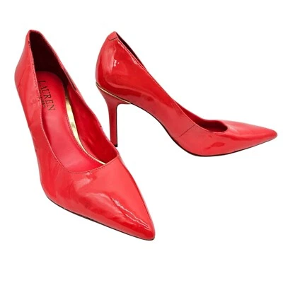 RALPH LAUREN - SARINA Zapatos de tacón, charol, tacón a rayas, guayaba - Talla 6 B Foto 1 de 4