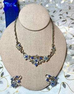 40’s 50’s unsigniert Coro und blau floral Strass Choker und Ohrringe - Bild 1 von 9