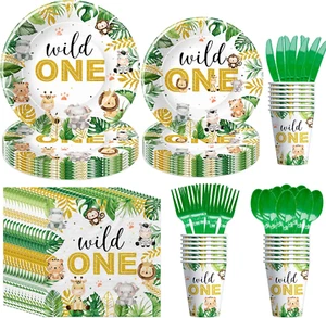 Wild One Birthday Decorations for Boys Tableware - Jungle Animal First Birthday - Picture 1 of 12