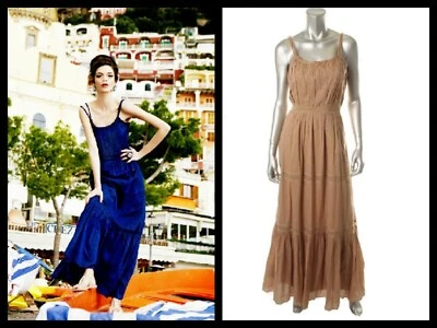 🛍 Maxi Vestido ALBERTA FERRETTI Marrón Algodón Sin Mangas Cordones Cordones ~ 6 M3020 Foto 1 de 4