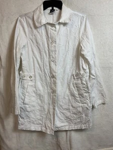 Barco Uniforms Womens Size Medium White Button-up Lab/Spa Technician Coat Floral - Picture 1 of 8