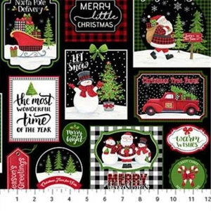 Northcott Weihnachtsmann Schlitten Baum Bauernhof Weihnachten Stoff Panel für Tischsets Strumpf - Bild 1 von 5