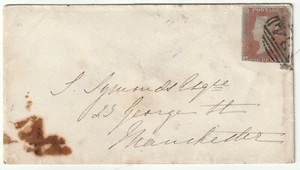 1850 WESTBURY ON TRYM & BLUE BRISTOL DATED PENNY POSTS TO S SYMONDS MANCHESTER - Picture 1 of 2