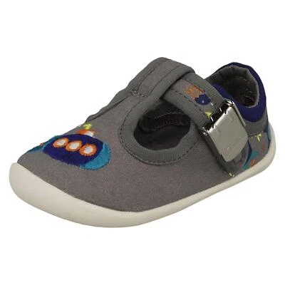 Bebé Niño Clarks ' Roamer Sol ' Gris Y Azul Marino Interés Lona Primer Zapato - Imagen 1 de 3