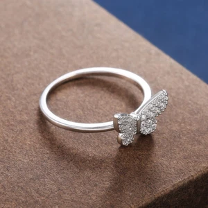 15mm White AAA Cz Butterfly Band 925 Silver Women's Anniversary Ring Size 6-10 - Picture 1 of 6