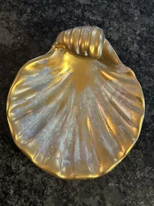 Tazón de plato dorado con concha de almeja de cerámica artística MCM Stangl vintage Hollywood Regency ¡GUAU! - Imagen 1 de 2