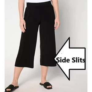 Pantalones Susan Graver Medianos 10 12 Pierna Ancha Corte Líquido Tejido Negro Pull On Recortado - Imagen 1 de 11