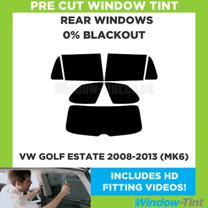 For VW Golf Estate 2008-2013 (MK6) Pre Cut Window Tint Rear 0% Blackout Film - Picture 1 of 10