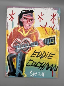Steve Keene 2024 Art Acrylic on Wood Eddie Cochran 16x12x.5 - Picture 1 of 3