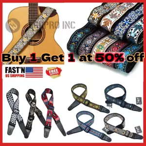 Embroidery Bohemian Cotton Electric Acoustic Guitar Belt Adjustable Soft Strap - Picture 1 of 30