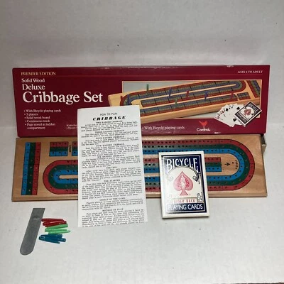 Cribbage Set Solid Wood Board Cardinal Premier Edition 6311 Card Game Set 1990s - Image 1 of 4