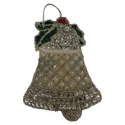 Sino de enfeite de Natal cintilante Avon - Prata ouro frisado azevinho - Imagem 1 de 4