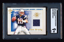 SGC 9 TOM BRADY 2002 PACIFIC PRIVATE STOCK RESERVE "1ST" GAME-WORN JERSEY CARD