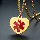 Medical Alert ID Women Men Necklace Love Heart Pendant Personalized Engraving
