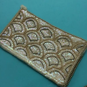 Vtg Sequinned Beaded Clutch Evening Bag Purse Prom Bridal Beige La Regale Japan - Picture 1 of 9