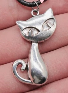 Wholesale 5 Pcs Silver Plated Cat Kitten Pendant Leather Necklace  - Picture 1 of 2