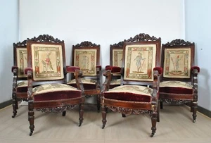 Suite de 6 fauteuils en acajou, à restaurer, milieu XIXème siècle - Imagen 1 de 15
