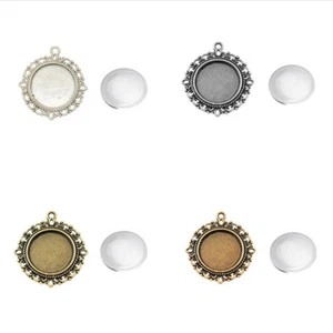 6Sets Pendant Makings Sets with Glass Cabochons 20mm Trays Settings Multi-Color - Picture 1 of 5