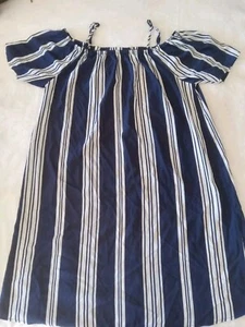 Size 1X, New Look Blue/White Striped Dress - Picture 1 of 7