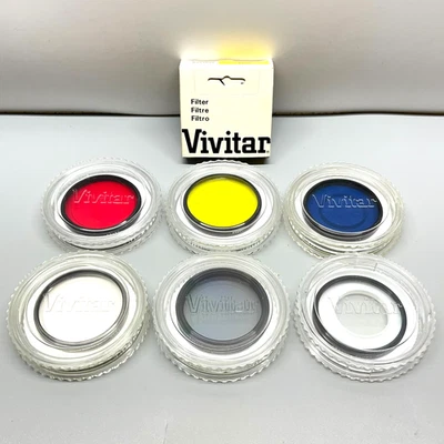 7 Vivitar Hoya 49 & 55mm Camera Filters Haze Skylight Polarizing Red Blue Yellow - Image 1 of 4