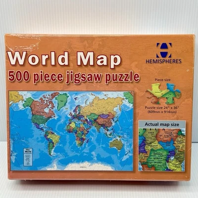 Hemispheres World Map 500 Piece Jigsaw Puzzle 24”x36” New - Image 1 of 4